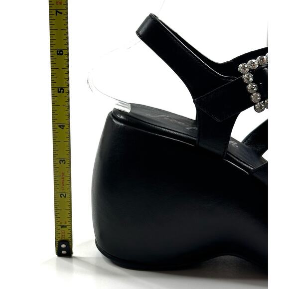 Free People Brooklyn Ankle Strap Black Leather Platform Sandals Womens 6.5 New - Picture 7 of 9